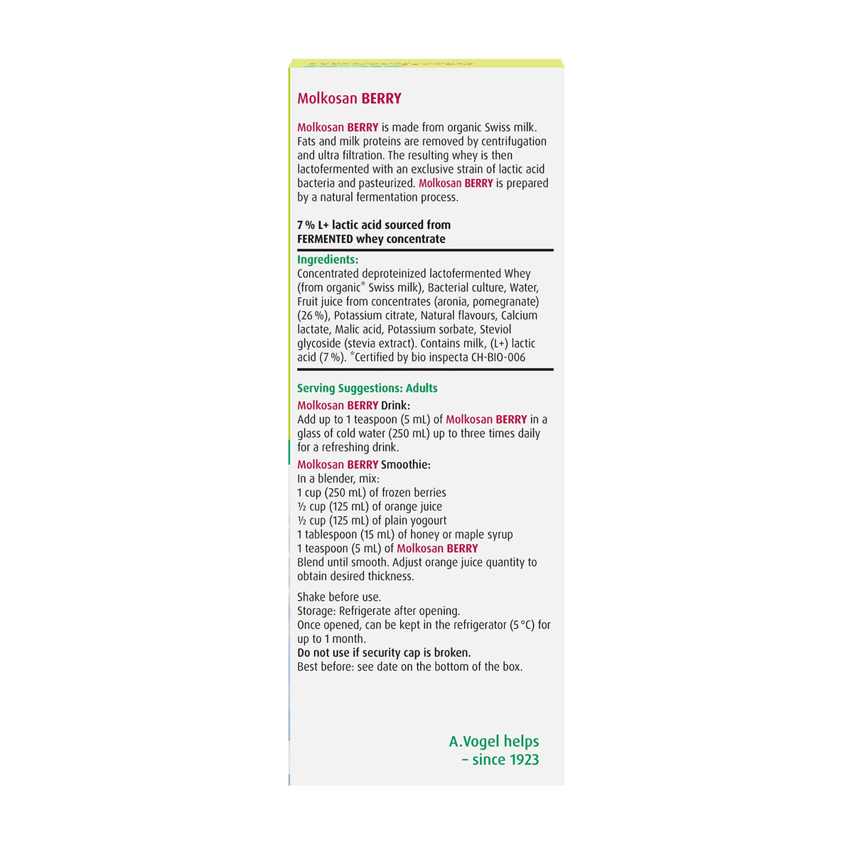 A.Vogel Molkosan Berry - Concentrated Lacto - fermented Whey 200 mL - A.Vogel Canada