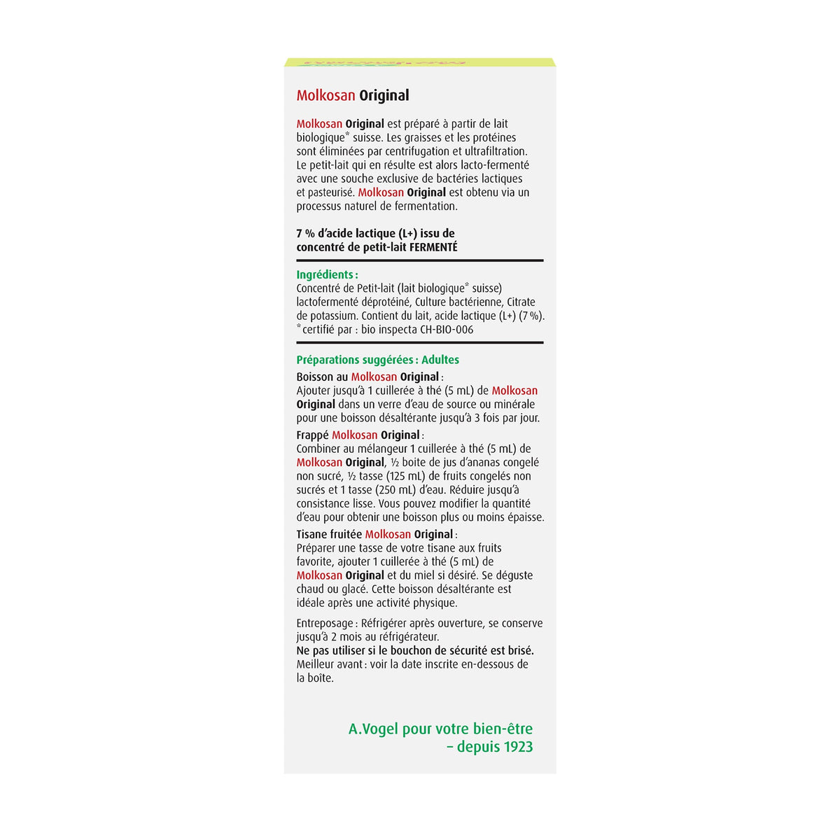 A.Vogel Molkosan Original - Source of Lactic Acid and Potassium 200 mL - A.Vogel Canada