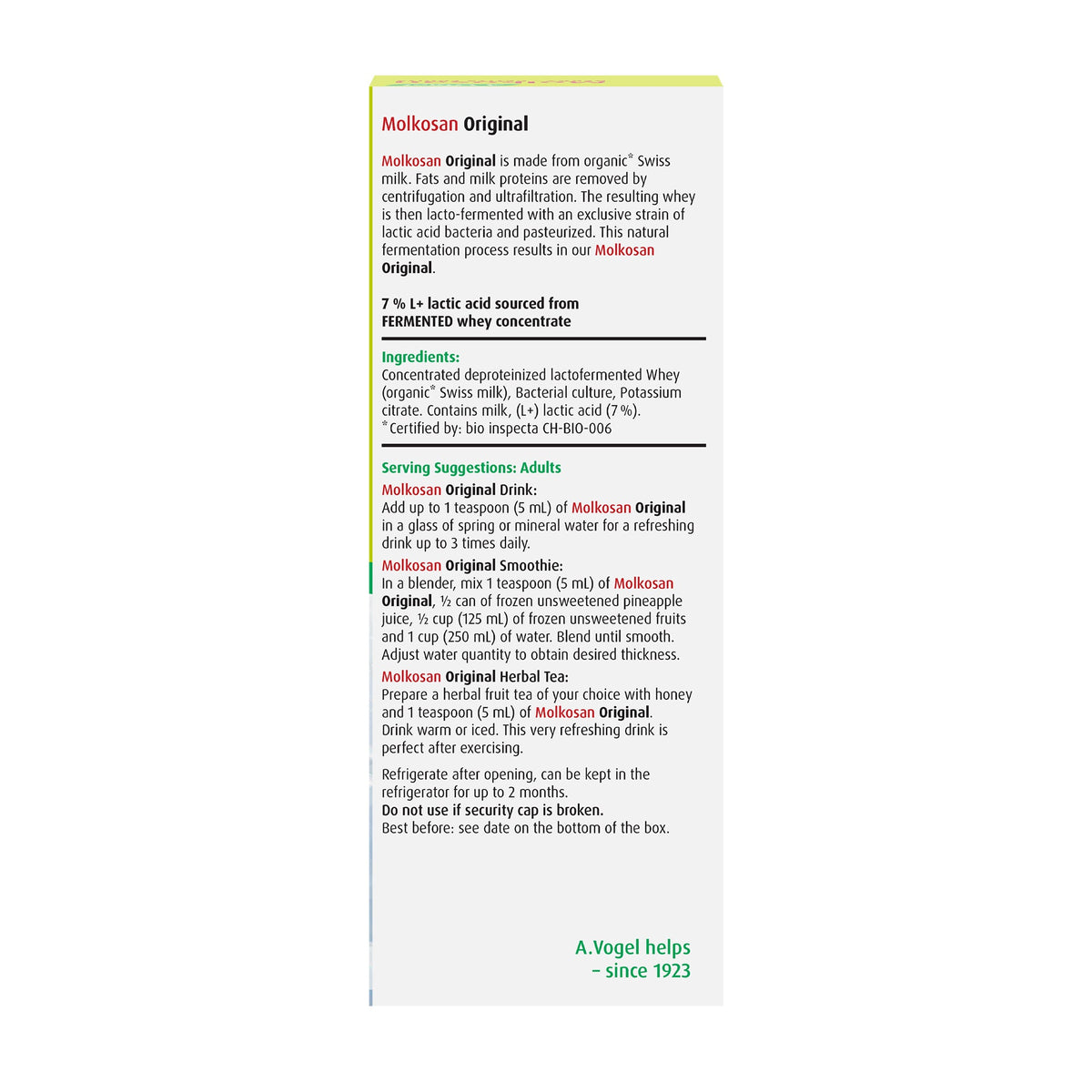 A.Vogel Molkosan Original - Source of Lactic Acid and Potassium 200 mL - A.Vogel Canada