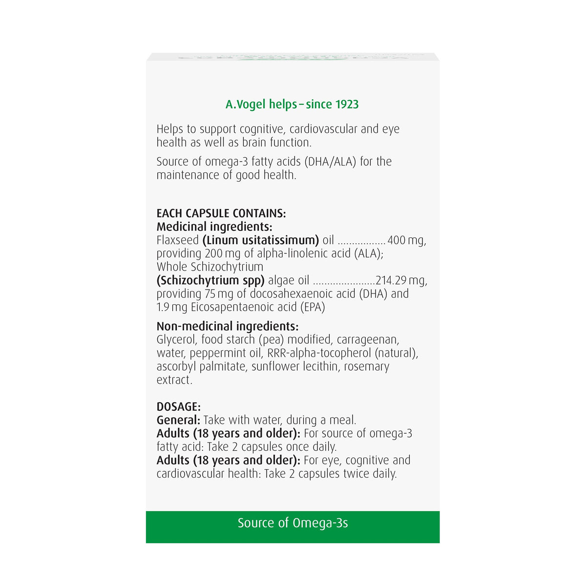 A.Vogel VeganOmega3 100% Vegan Capsules with no Fishy Aftertaste! 60 Caps - A.Vogel Canada