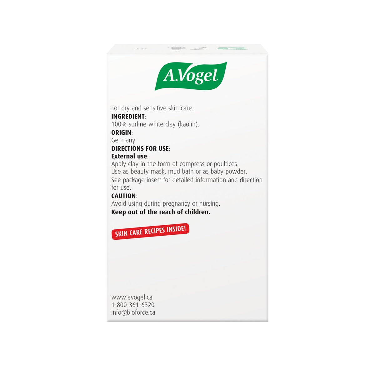 White Clay - Used for clay mask, white clay is ideal for sensitive and dry skin - A.Vogel Canada