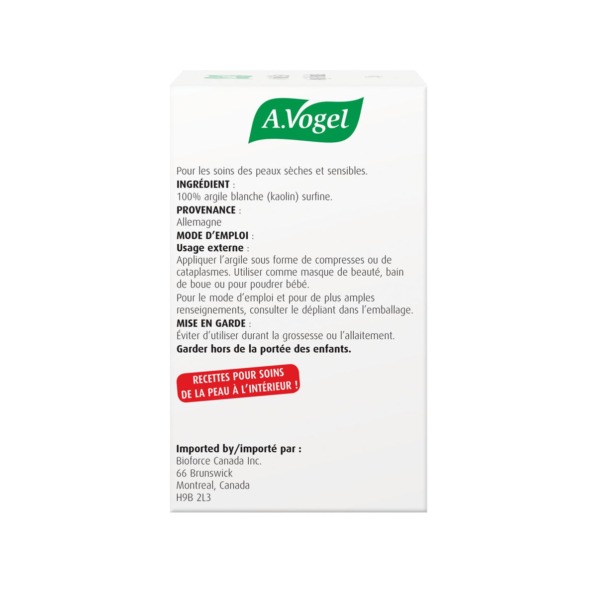 White Clay - Used for clay mask, white clay is ideal for sensitive and dry skin - A.Vogel Canada