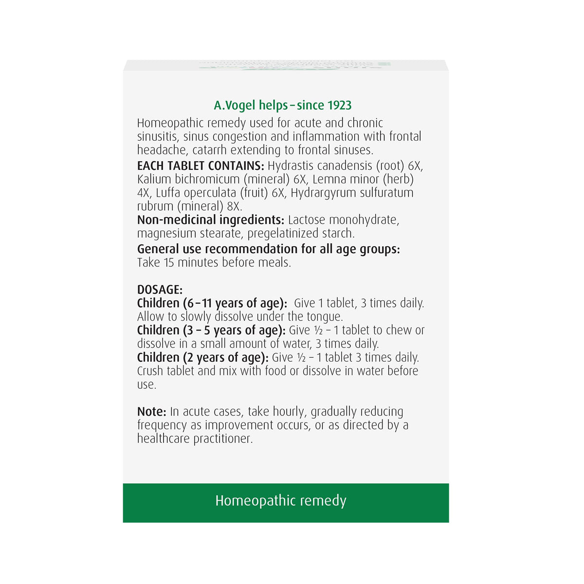 A.Vogel Sinus Junior 120 Tablets - Ages 2+ - A.Vogel Canada