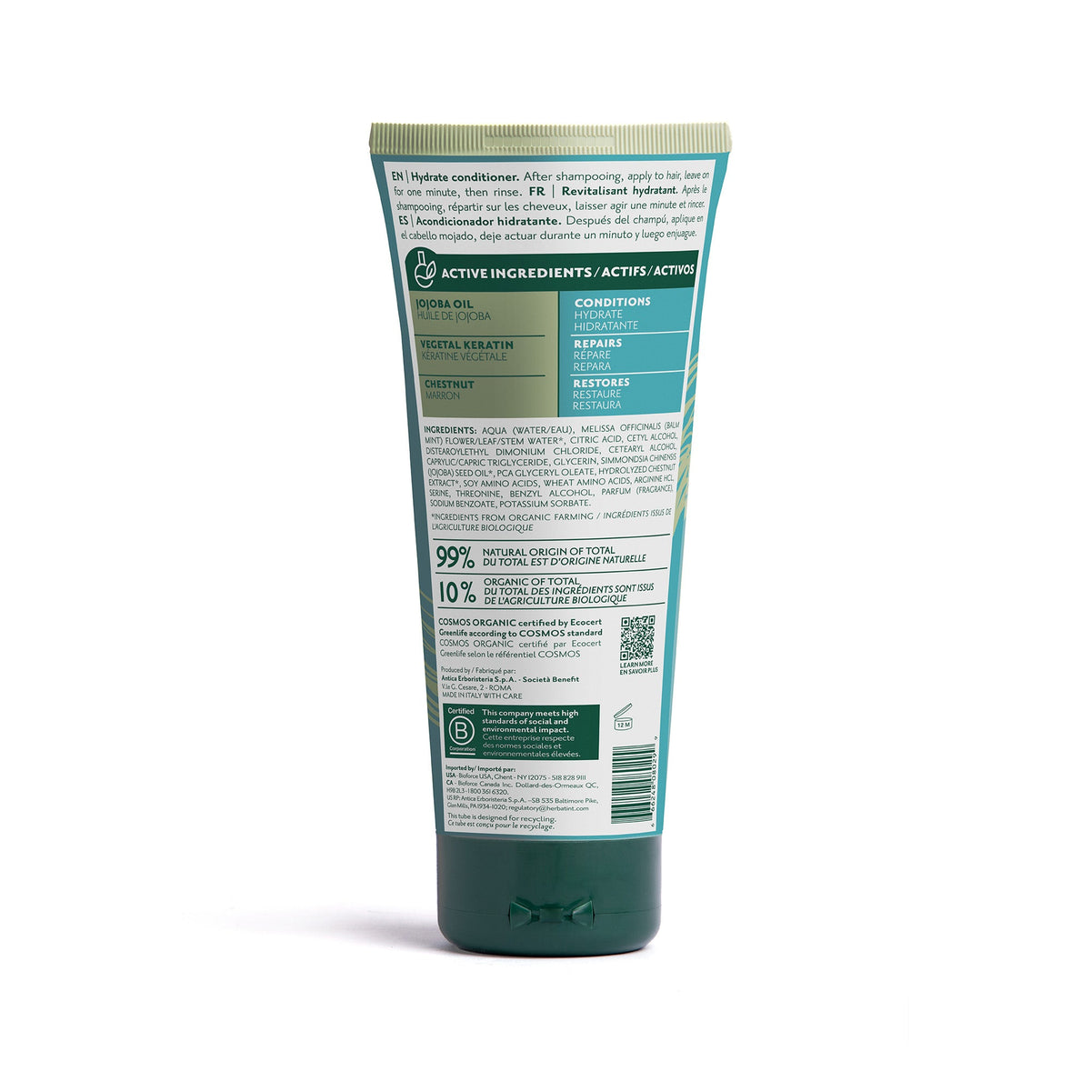 Herbatint Hydrate Conditioner - 99% Natural, Anti - Frizz, Vegetal Keratin &amp; Chestnut Extract 200mL - A.Vogel Canada