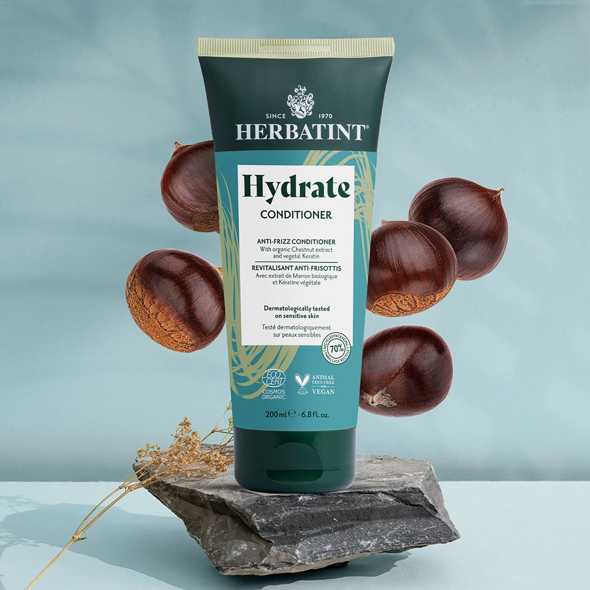 Herbatint Hydrate Conditioner - 99% Natural, Anti - Frizz, Vegetal Keratin &amp; Chestnut Extract 200mL - A.Vogel Canada