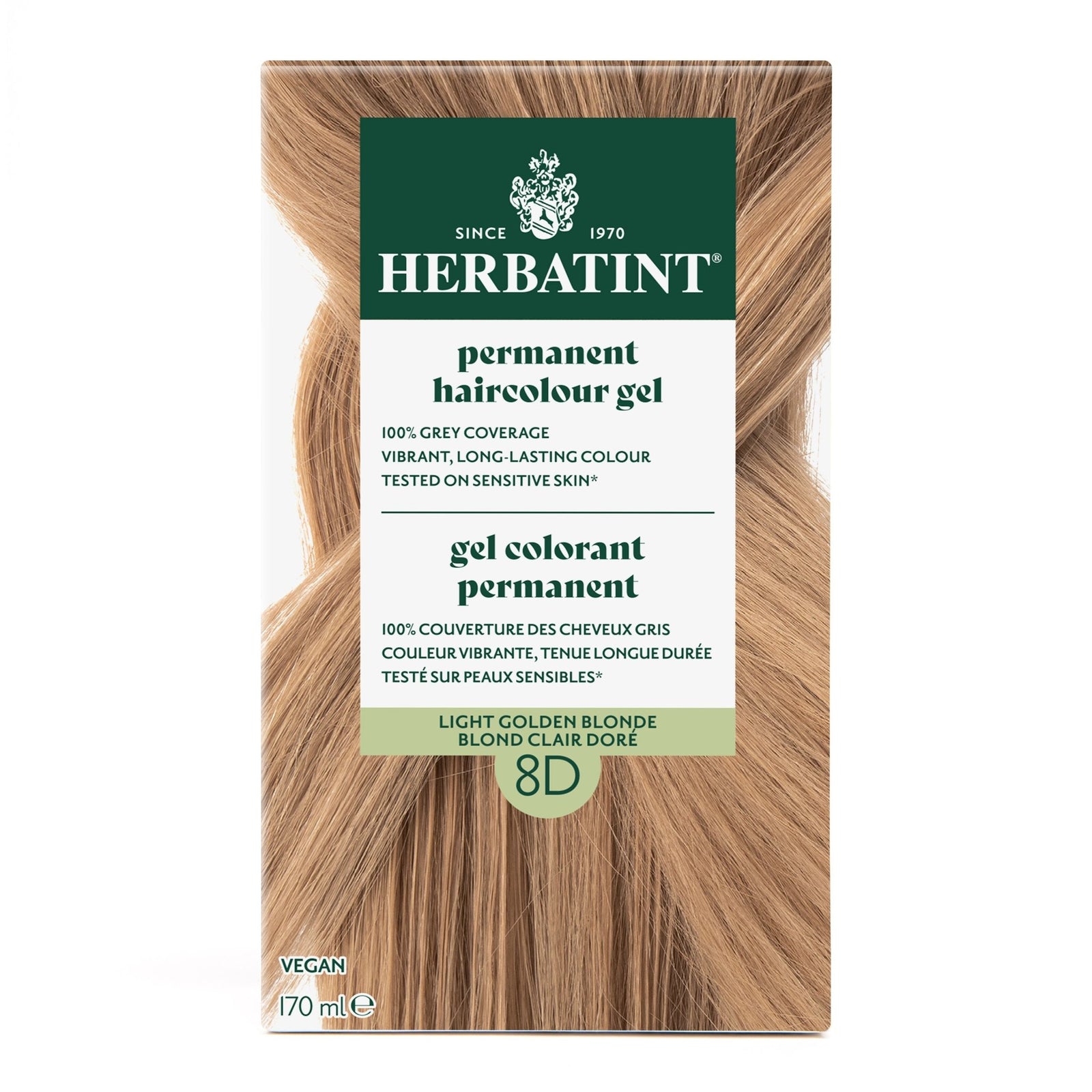Herbatint Permanent Hair Color Gel 8D Light Golden Blonde 170 mL - A.Vogel Canada