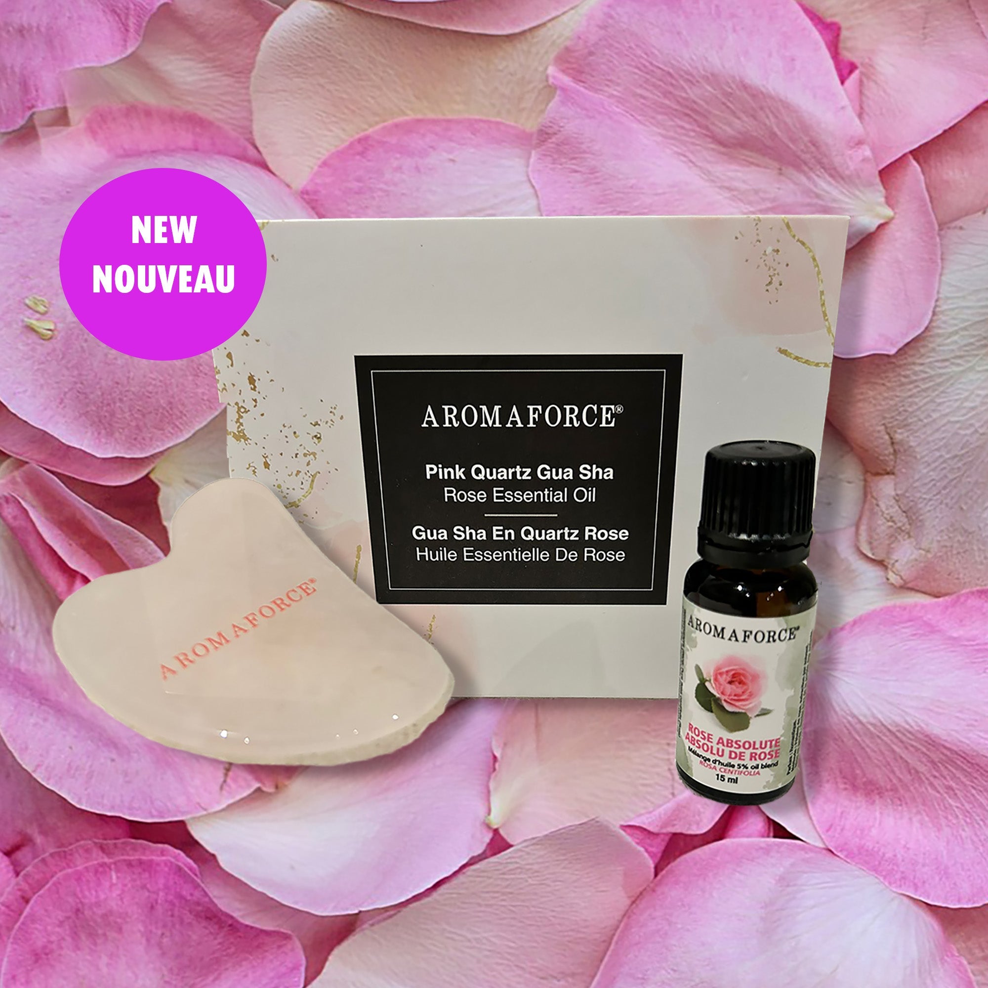 Aromaforce Beauty Kit - Gua Sha and Rose Essential Oil blended with Jojoba - A.Vogel Canada