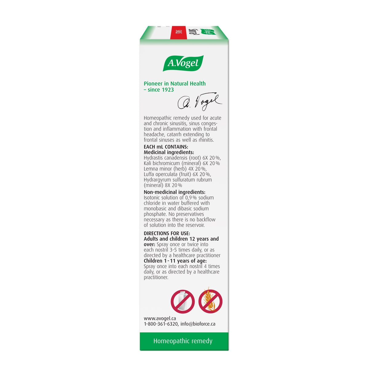 Sinna Nasal Spray For Sinus Congestion and Blocked Nose 20mL - A.Vogel Canada